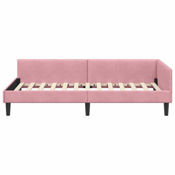 vidaXL Πλαϊνό Κρεβάτι Ροζ 90 x 190 cm Βελούδο και Στιβαρή ξυλεία