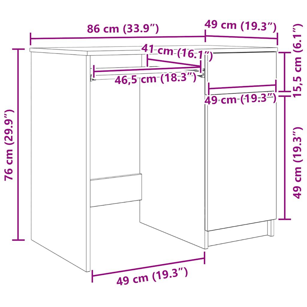 vidaXL Γραφείο Λευκό 86x49x76 εκ. από Επεξεργασμένο Ξύλο