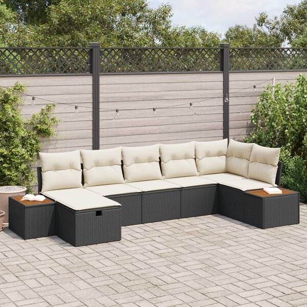vidaXL Σετ Καναπέ Κήπου με μαξιλάρι 7 pcs Μαύρο Πολυ ράταν