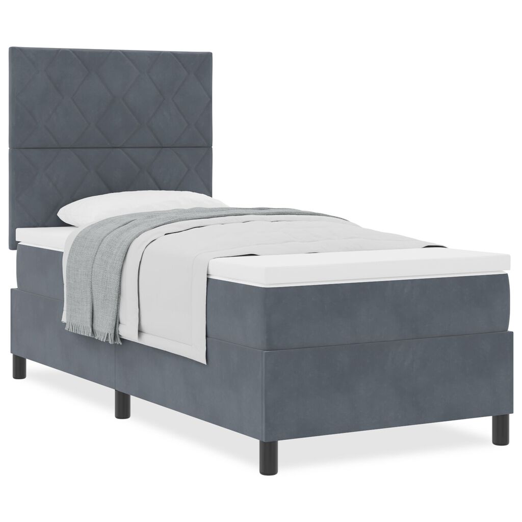 κρεβάτι Box Spring με στρώμα vidaXL Γκρι 90x200 εκ Βελούδινο