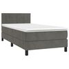 vidaXL Κρεβάτι Boxspring με Στρώμα & LED Σκ. Γκρι 90x190 εκ. Βελούδινο