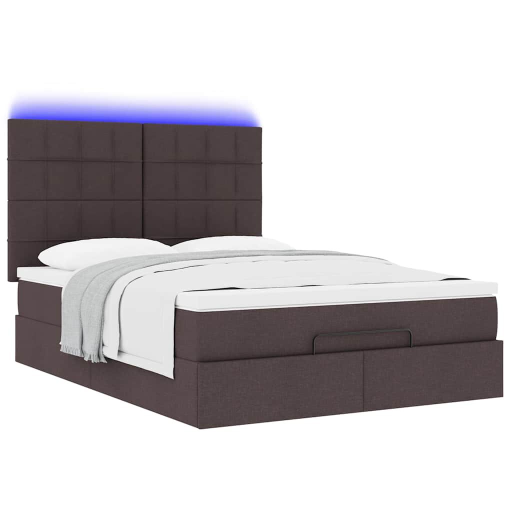 vidaXL Οθωμανικό κρεβάτι με στρώμα & LEDs Σκούρο καφέ 140x190cm Ύφασμα