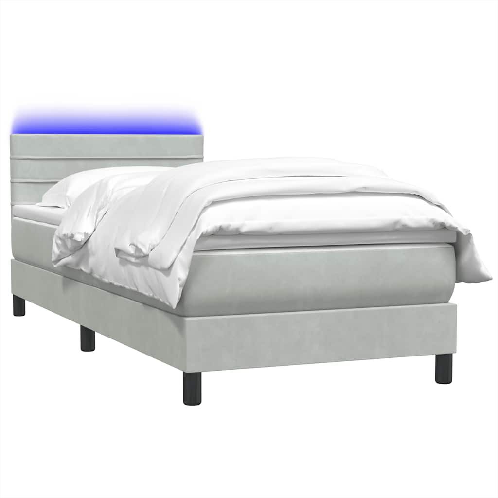 vidaXL Κρεβάτι Boxspring με Στρώμα Ανοιχτό Γκρι 80x210 εκ. Βελούδινο