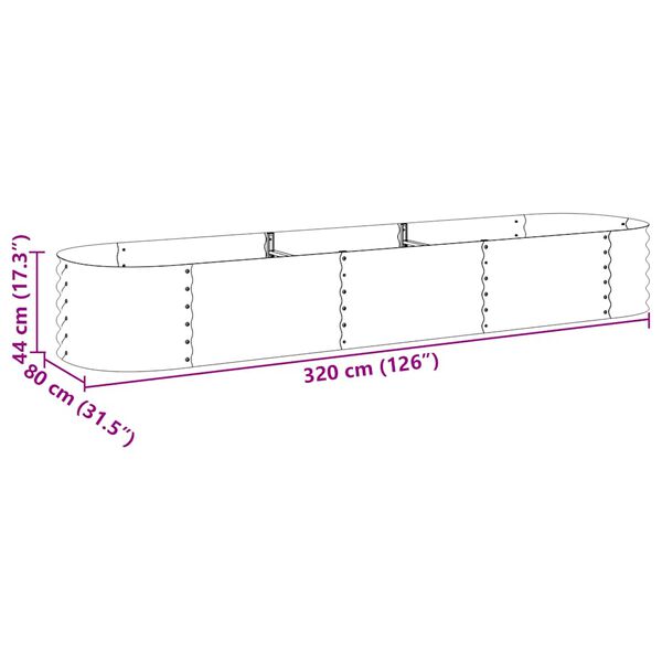 vidaXL Ζαρντινιέρα Υπερυψωμένη Γκρι 320x80x44 εκ. Γαλβανισμ. Χάλυβας
