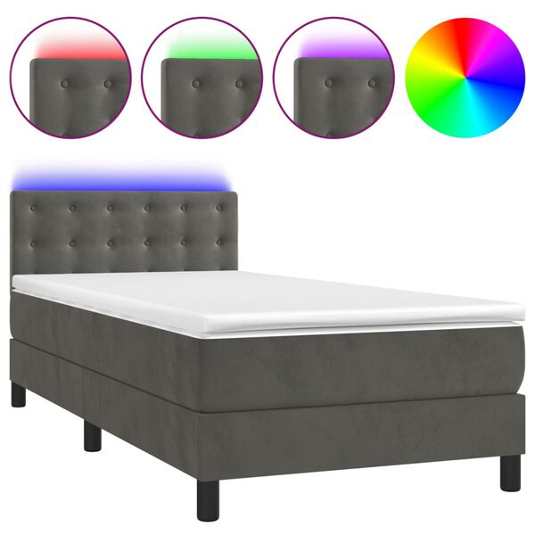 vidaXL &Kappa;&rho;&epsilon;&beta;ά&tau;&iota; Boxspring &mu;&epsilon; &Sigma;&tau;&rho;ώ&mu;&alpha; & LED &Sigma;&kappa;. &Gamma;&kappa;&rho;&iota; 90x190 &epsilon;&kappa;. &Beta;&epsilon;&lambda;&omicron;ύ&delta;&iota;&nu;&omicron;