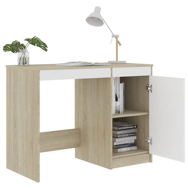 vidaXL Γραφείο Λευκό / Sonoma Δρυς 100 x 50 x 76 εκ. από Μοριοσανίδα