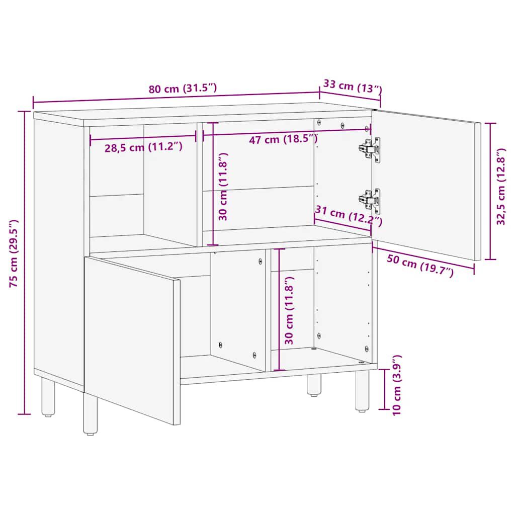 vidaXL Sideboard καφέ 80x33x75 cm μασίφ ξύλο Mango
