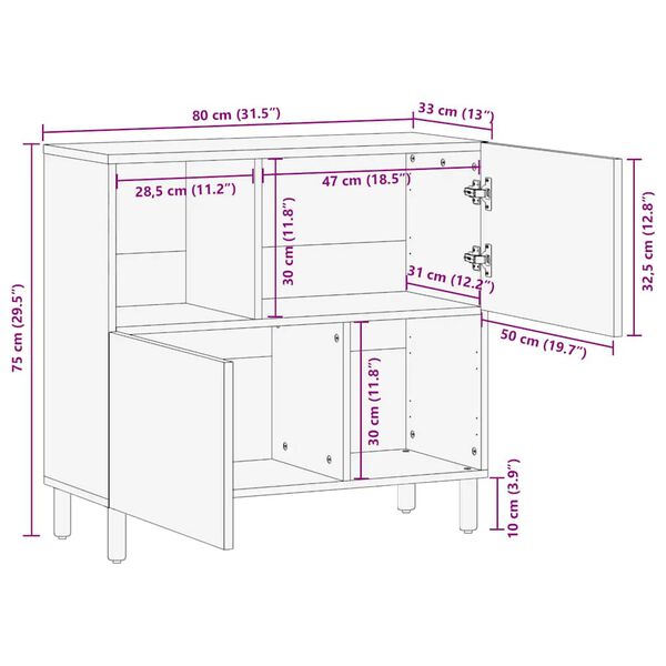 vidaXL Sideboard καφέ 80x33x75 cm μασίφ ξύλο Mango