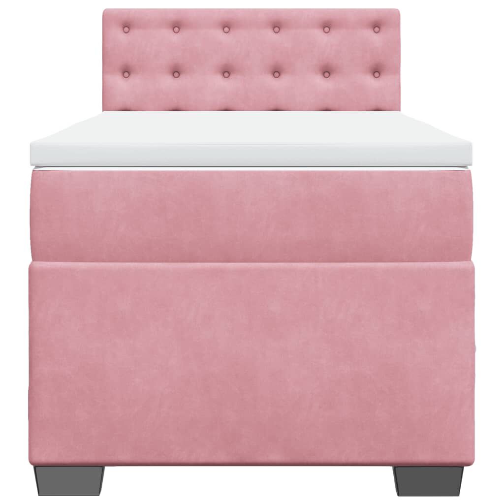 vidaXL Κρεβάτι Boxspring με Στρώμα Ροζ 90x190 εκ. Βελούδινο