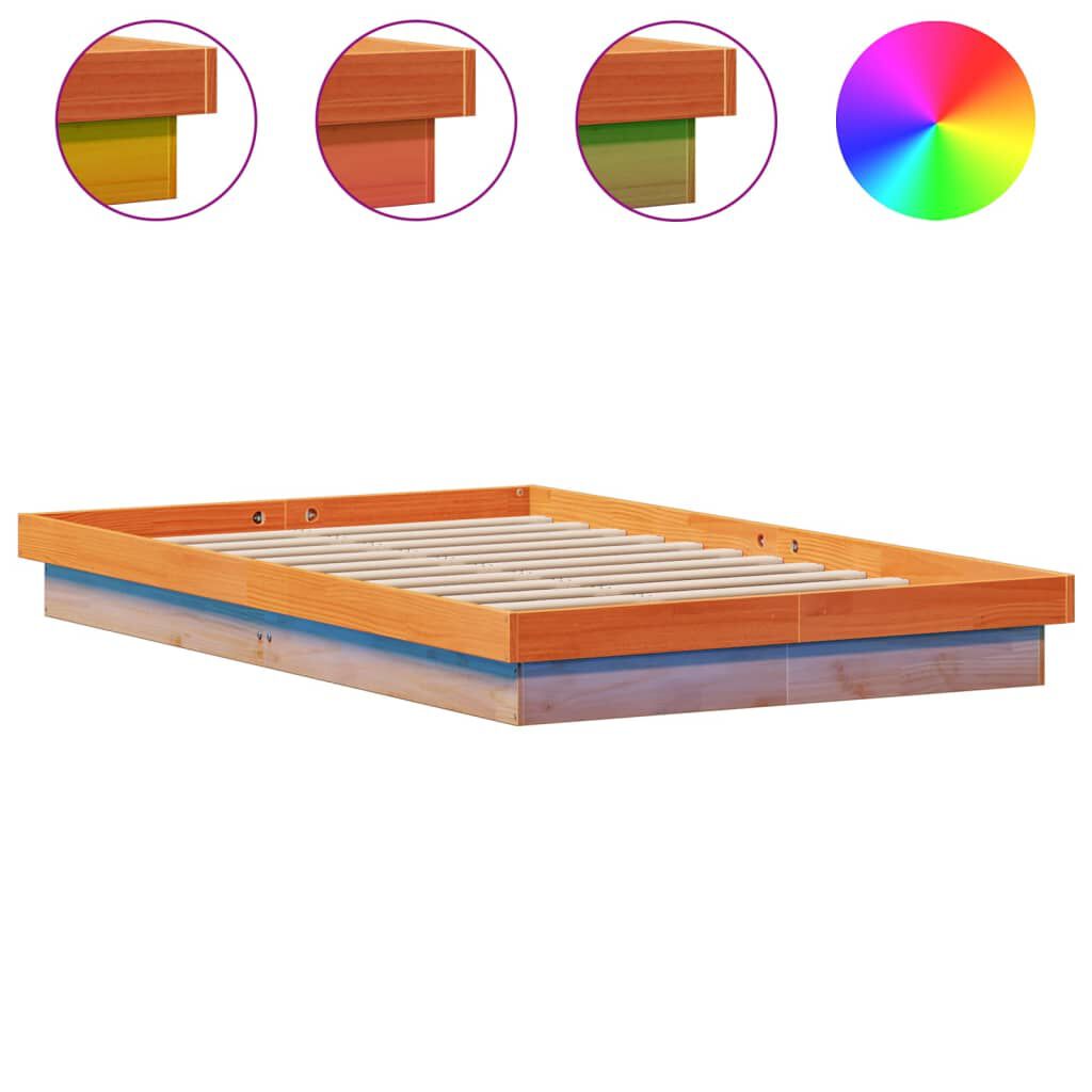 vidaXL Πλαίσιο Κρεβατιού LED Καφέ Κεριού 120x200εκ Μασίφ Ξύλο Πεύκου