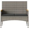 vidaXL Παγκάκι Κήπου Διθέσιο Γκρι Συνθετικό Ρατάν με Μαξιλάρια/Τραπέζι