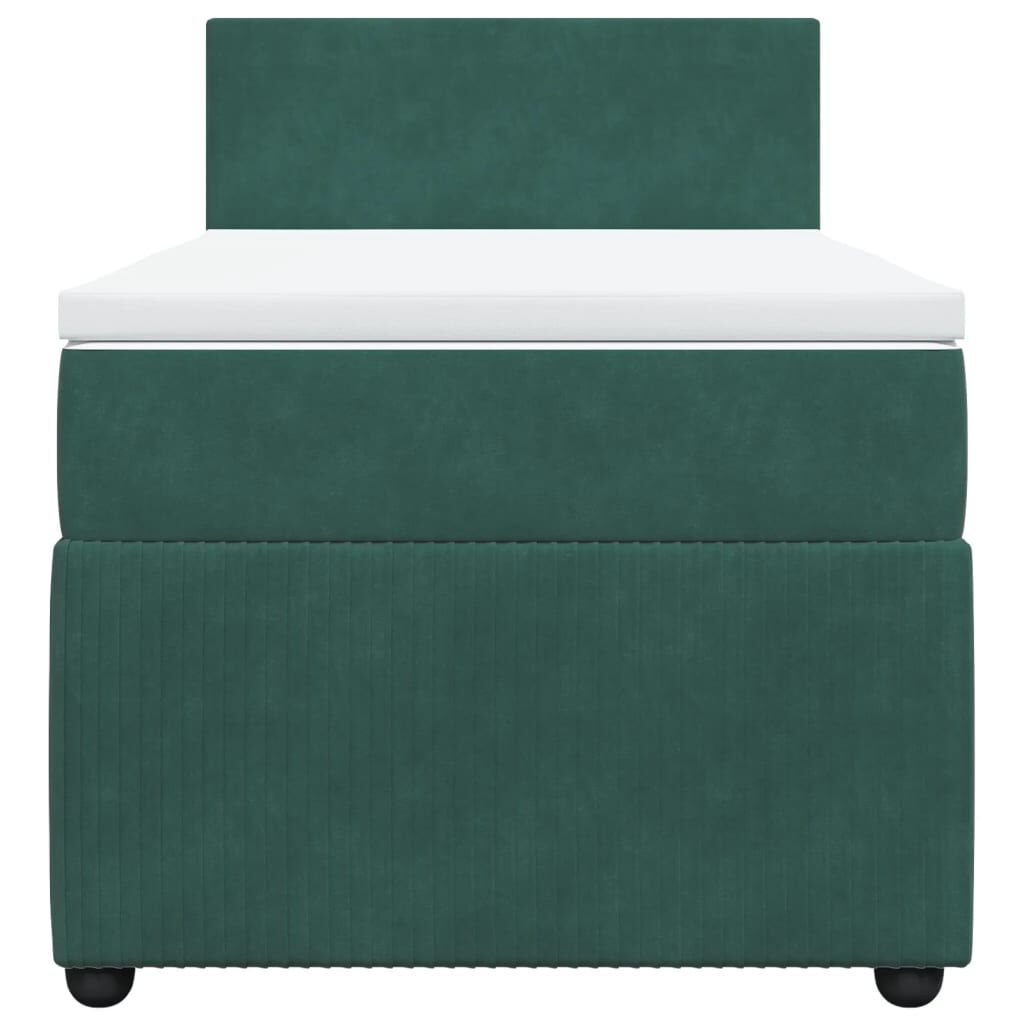 vidaXL Κρεβάτι Boxspring με Στρώμα Σκούρο Πράσινο 90x190 εκ. Βελούδινο