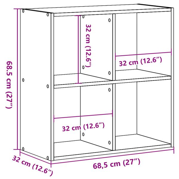 vidaXL Βιβλιοθήκη Γκρι Σκυροδέματος 68,5x32x68,5 εκ. Επεξεργ. Ξύλο