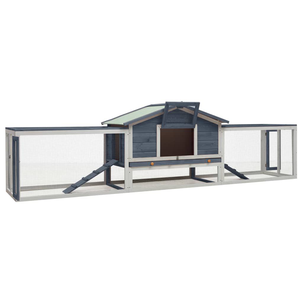 vidaXL Κλουβί Κουνελιών Γκρι 310x70x87 εκ. Μασίφ Ξύλο Πεύκου/Ελάτης