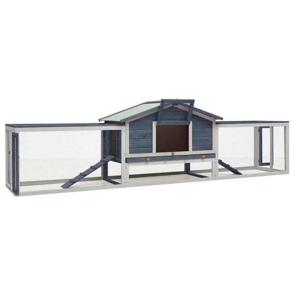 vidaXL Κλουβί Κουνελιών Γκρι 310x70x87 εκ. Μασίφ Ξύλο Πεύκου/Ελάτης