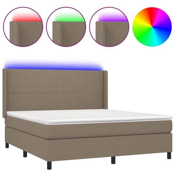 vidaXL &Kappa;&rho;&epsilon;&beta;ά&tau;&iota; Boxspring &mu;&epsilon; &Sigma;&tau;&rho;ώ&mu;&alpha; & LED Taupe 160x200 &epsilon;&kappa;. &Upsilon;&phi;&alpha;&sigma;&mu;ά&tau;&iota;&nu;&omicron;
