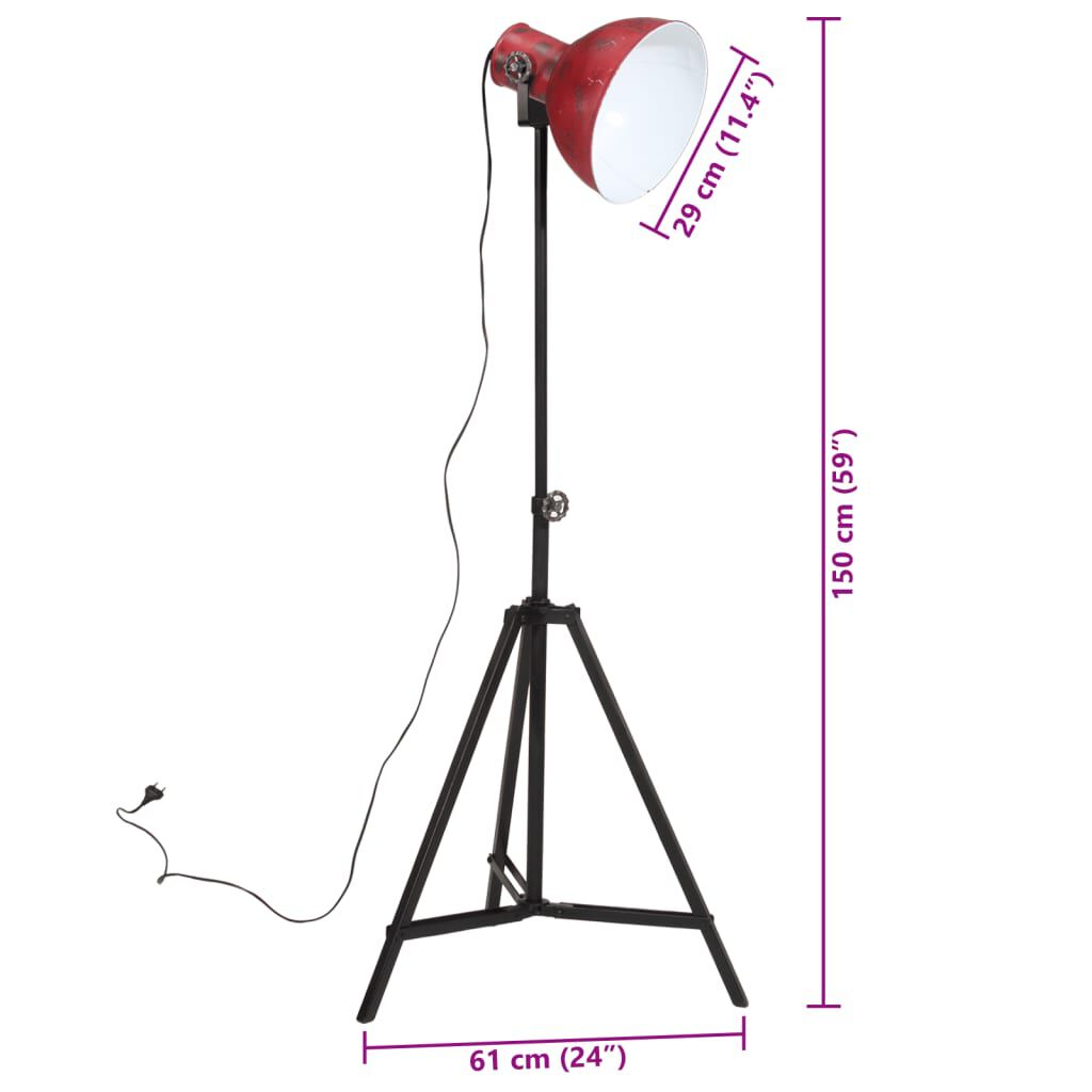 vidaXL Φωτιστικό Δαπέδου 25 W Αντικέ Κόκκινο 61x61x90/150 εκ. Ε27