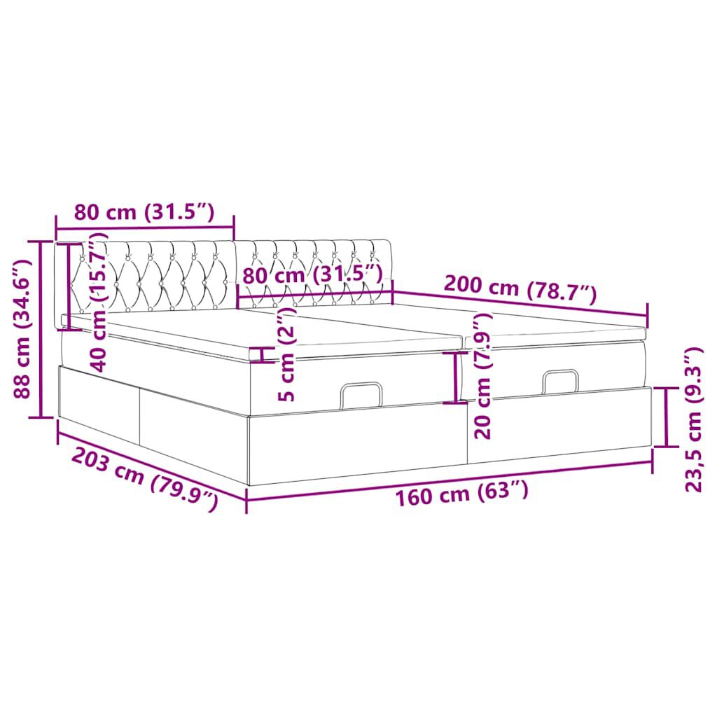 vidaXL Οθωμανικό κρεβάτι με στρώματα & LEDs Σκούρο μπλε Βελούδο
