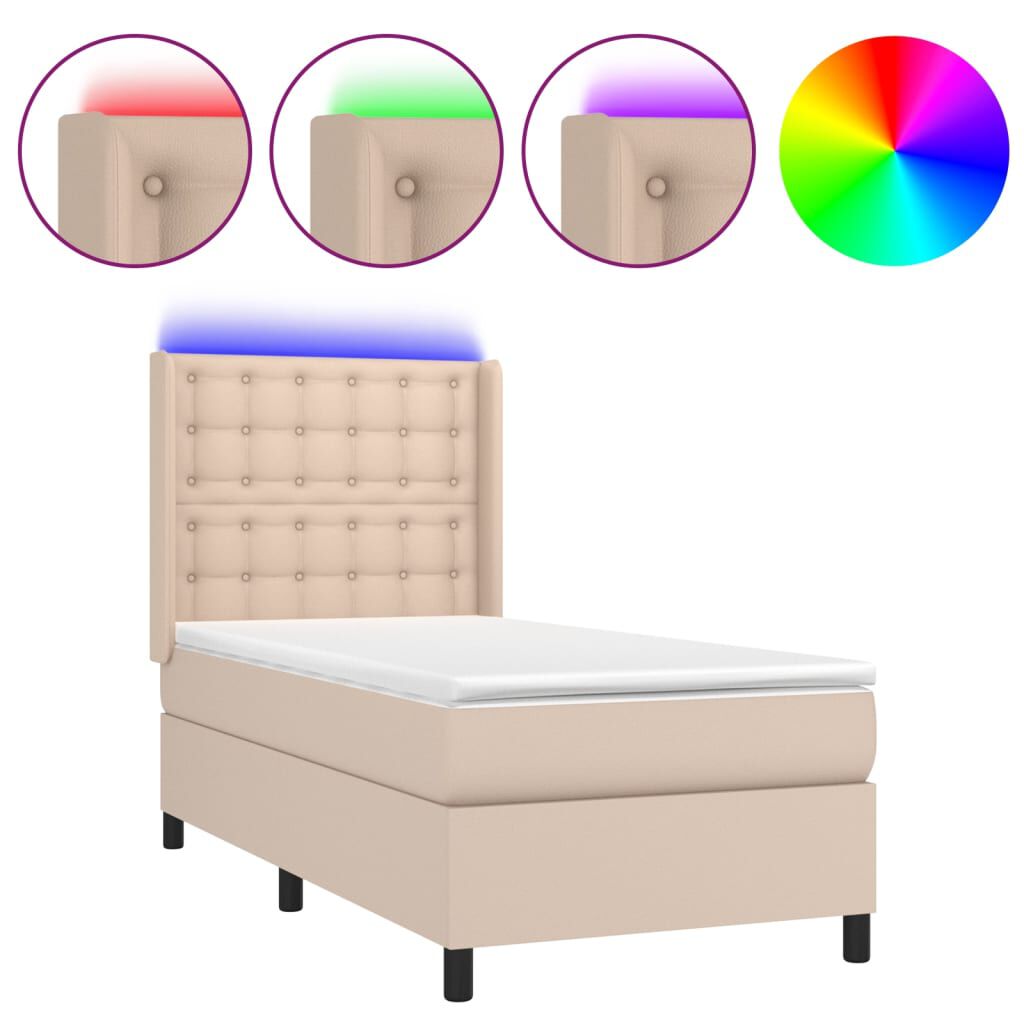 vidaXL Κρεβάτι Boxspring Στρώμα&LED Καπουτσίνο 80x200 εκ. Συνθ. Δέρμα