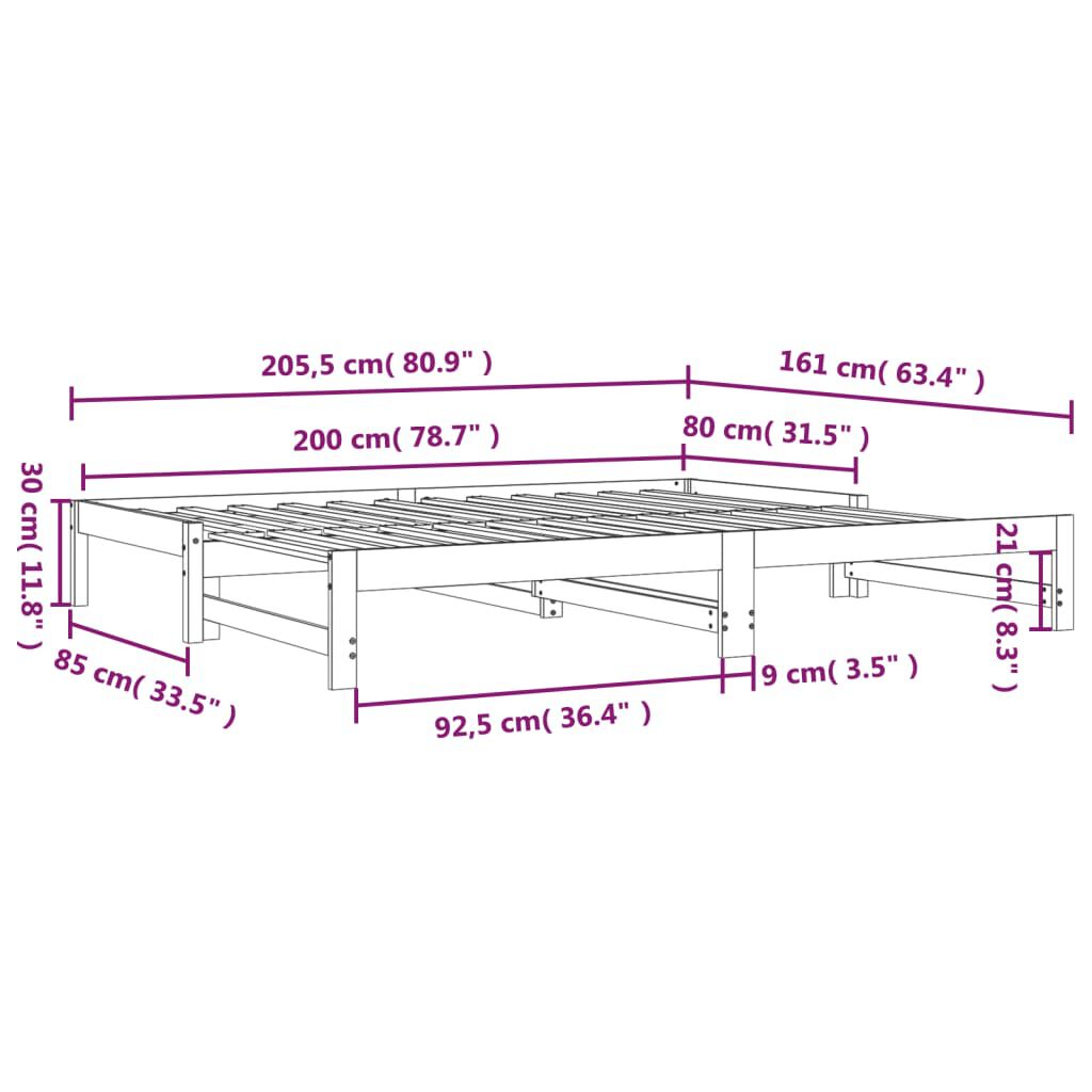 vidaXL Καναπές Κρεβάτι Συρόμενος Λευκός 2x(80x200) εκ. από Μασίφ Πεύκο