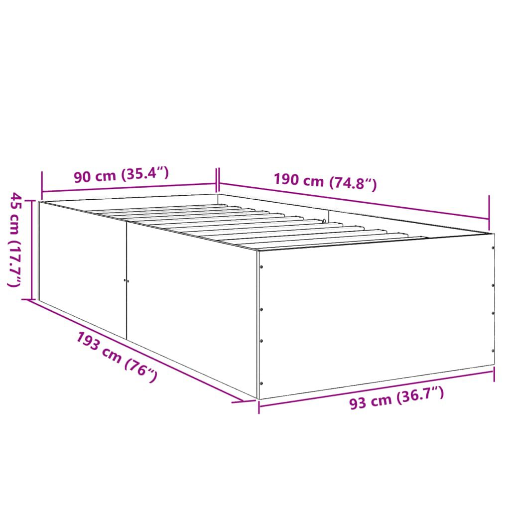 vidaXL Πλαίσιο Κρεβατιού Sonoma Δρυς 90 x 190 εκ. Επεξεργασμένο Ξύλο