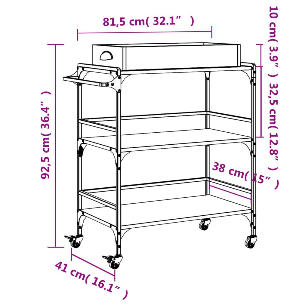 vidaXL Τρόλεϊ Κουζίνας Sonoma Γκρι 81,5x41x92,5 εκ. Επεξεργασμένο Ξύλο