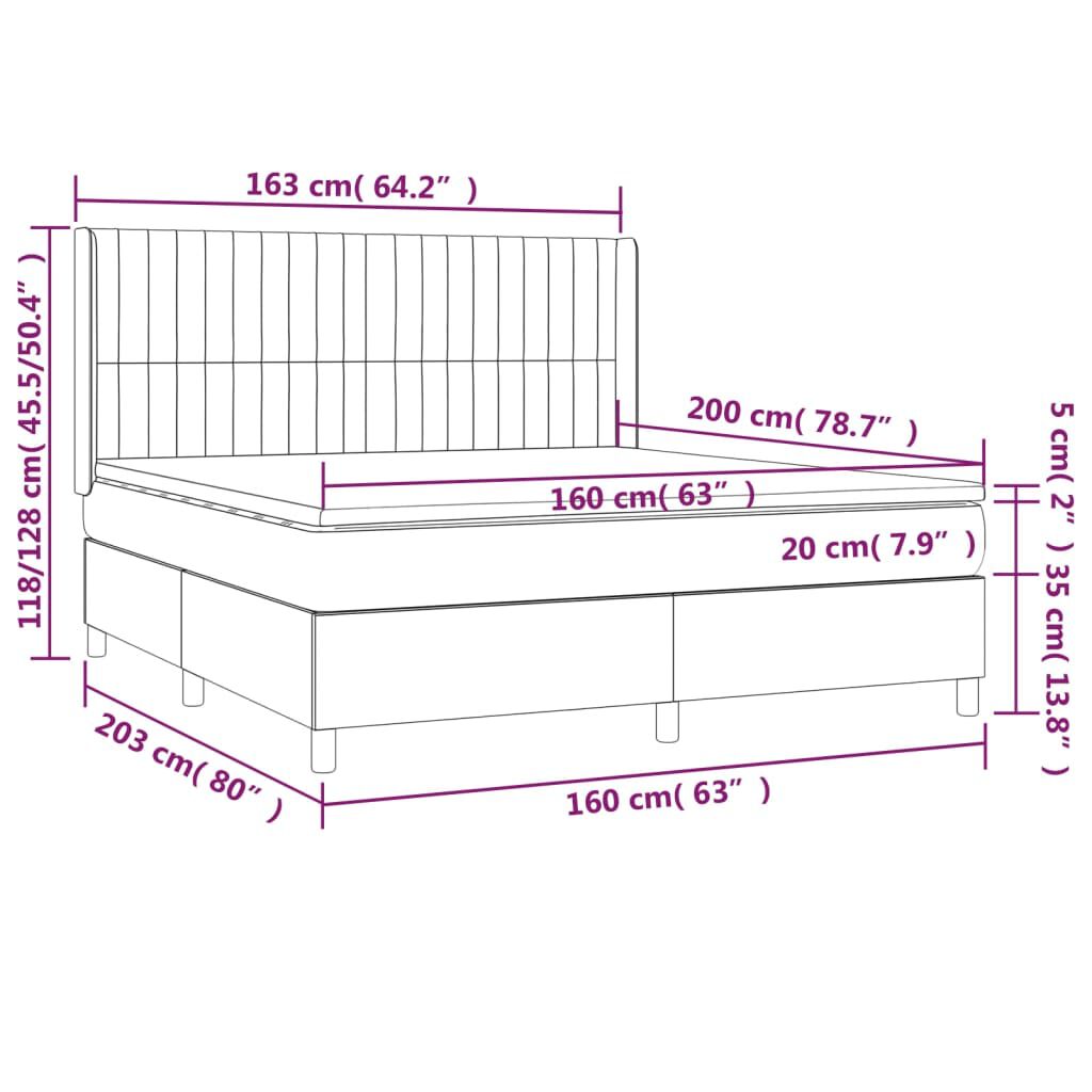 vidaXL Κρεβάτι Boxspring με Στρώμα Ανοιχτό Γκρι 160x200 εκ. Βελούδινο