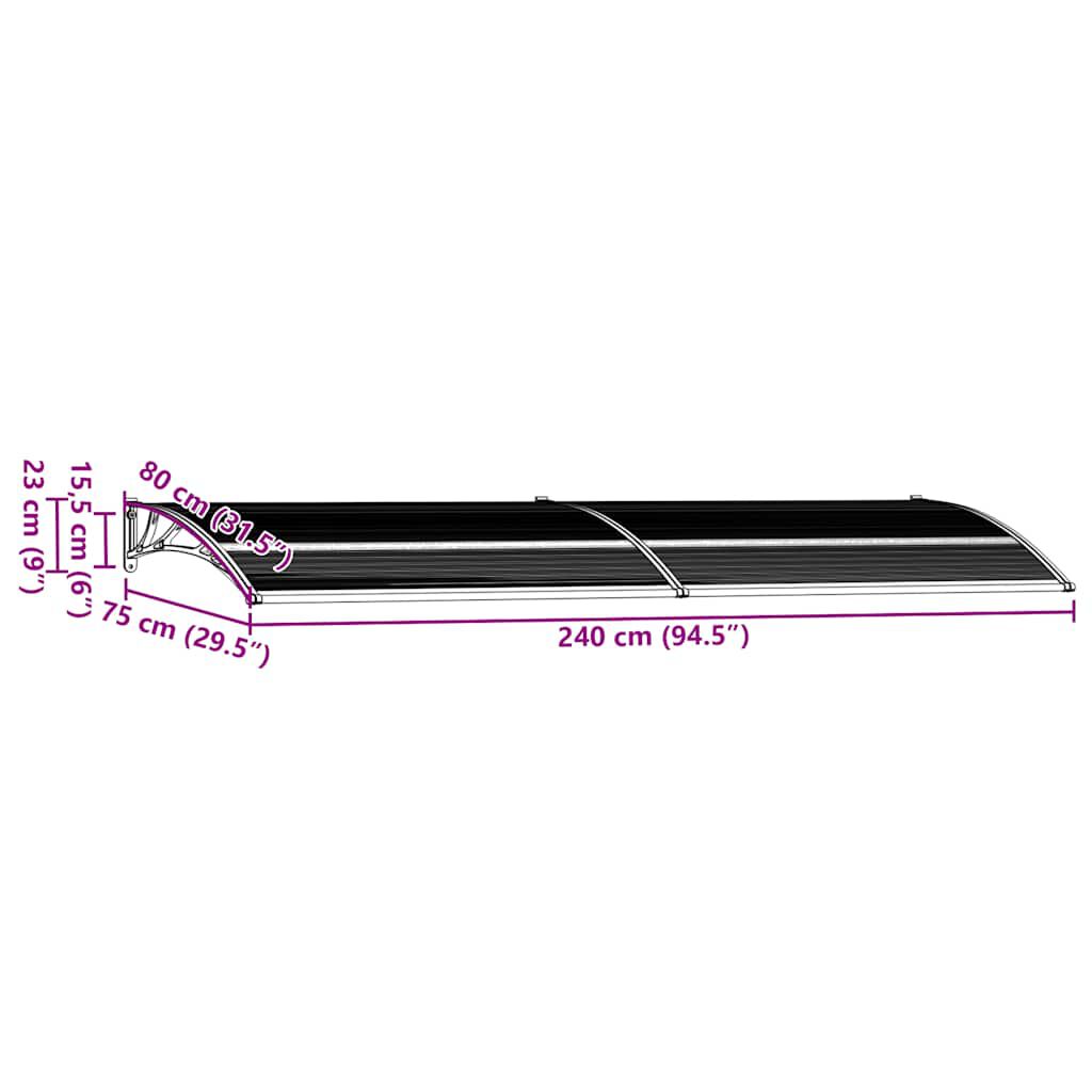 vidaXL Στέγαστρο Πόρτας Μαύρο 240 x 75 εκ. Πολυανθρακικό