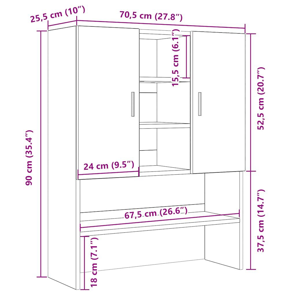 vidaXL Ντουλάπι Πλυντηρίου Μαύρη Δρυς 70,5 x 25,5 x 90 εκ.