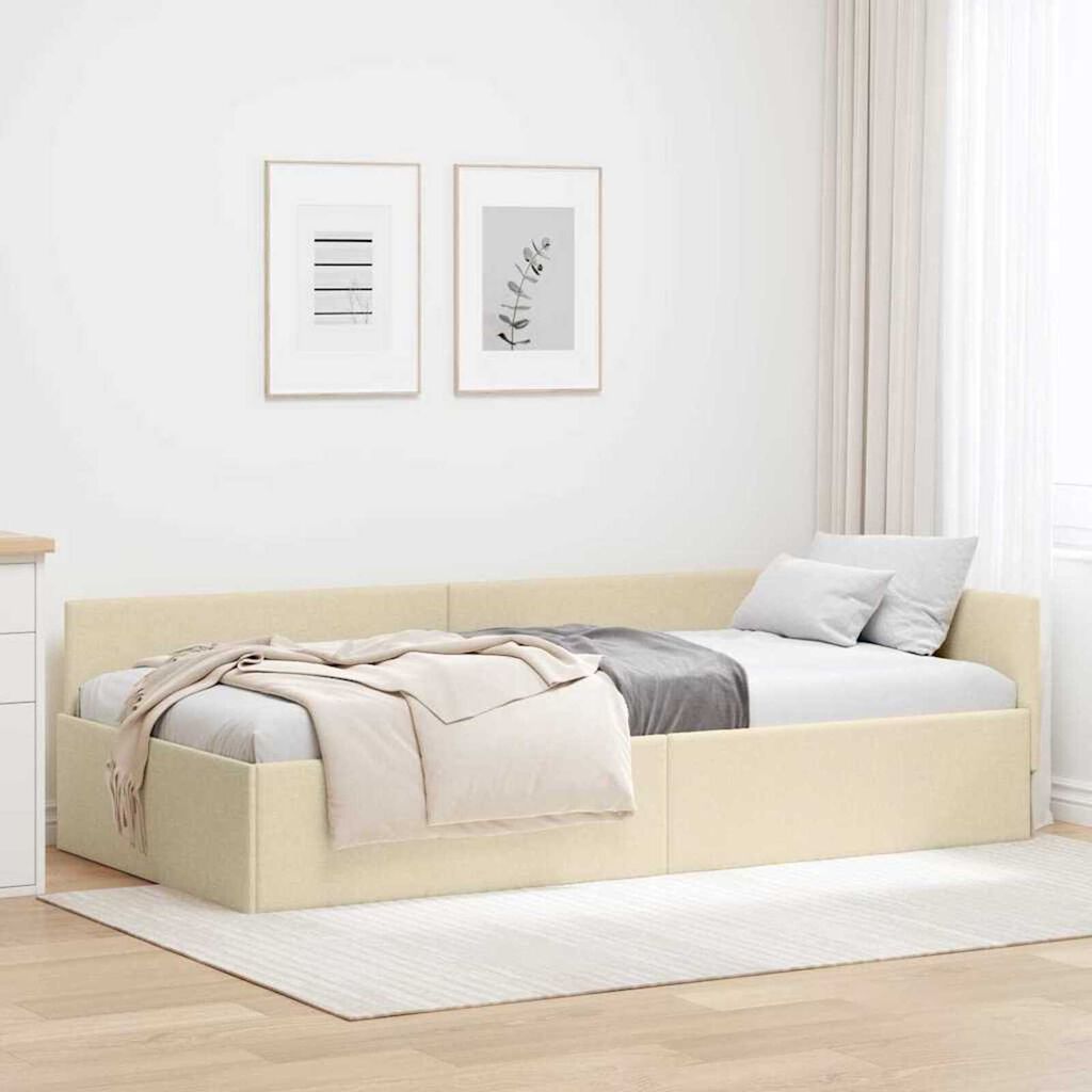 vidaXL Κρεβάτι Γωνίας Κρεμ 90 x 200 cm Ύφασμα και Έργο ξύλου