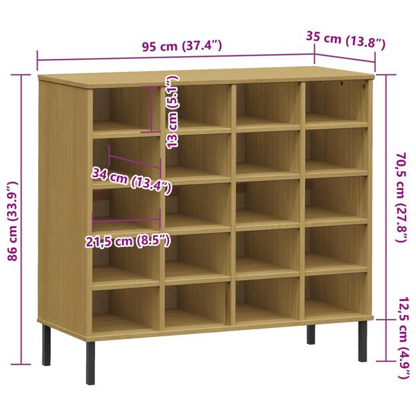 vidaXL Παπουτσοθήκη OSLO Καφέ 95x35x86 εκ. Μασίφ Ξύλο με Μετ. Πόδια