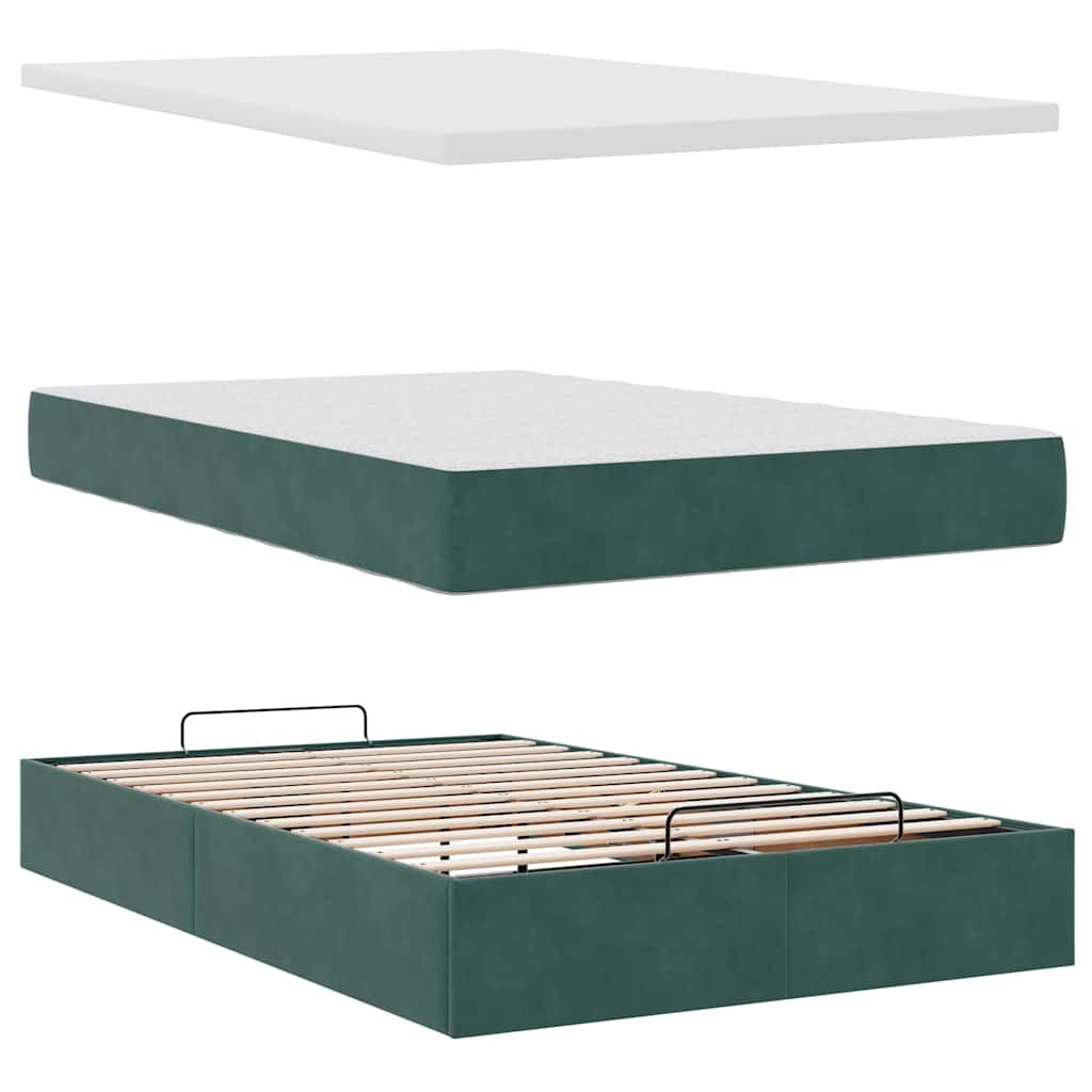 vidaXL Οθωμανικό κρεβάτι με στρώμα & LEDs Dark Green 120x200cm Velvet