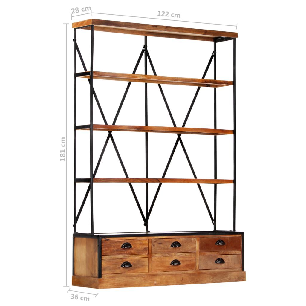 vidaXL Βιβλιοθήκη με 4 Επίπεδα/6 Συρτάρια 122x36x181 εκ. Ξύλο Μάνγκο