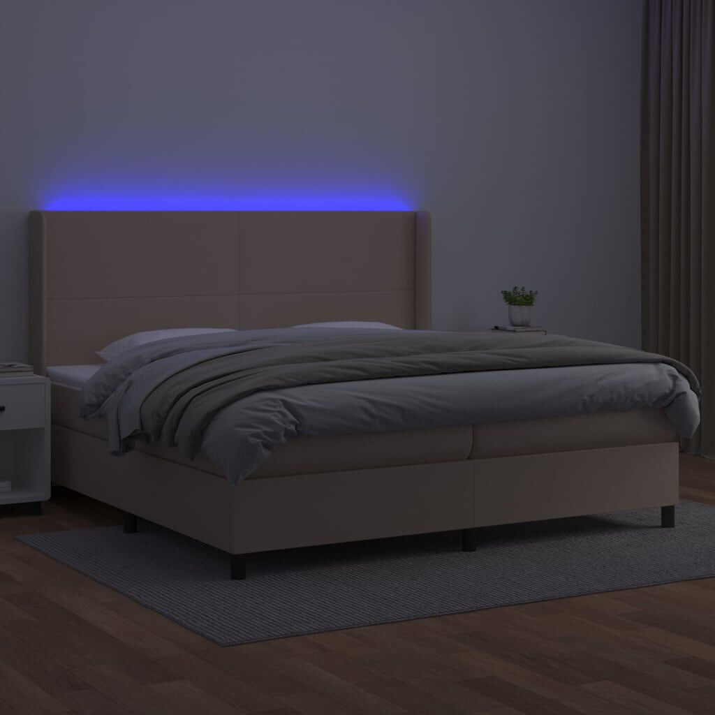 vidaXL Κρεβάτι Boxspring Στρώμα&LED Καπουτσίνο 200x200 εκ. Συνθ. Δέρμα