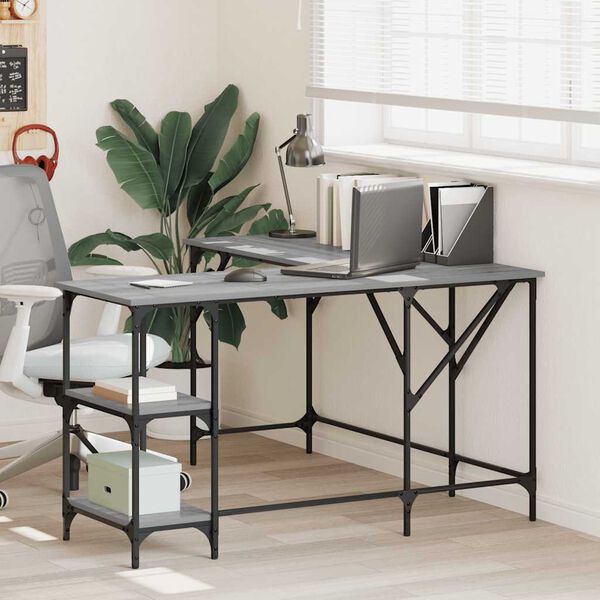 vidaXL Γραφείο Γκρι Sonoma 139x139x75 εκ. από Επεξεργασμένο Ξύλο