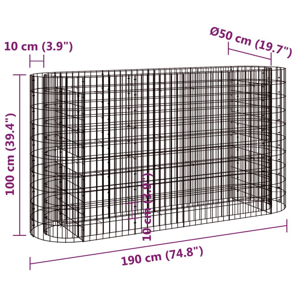 vidaXL Συρματοκιβώτιο-Γλάστρα Υπερυψωμένη 190x50x100 εκ Γαλβαν. Ατσάλι