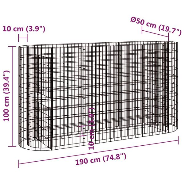 vidaXL Συρματοκιβώτιο-Γλάστρα Υπερυψωμένη 190x50x100 εκ Γαλβαν. Ατσάλι