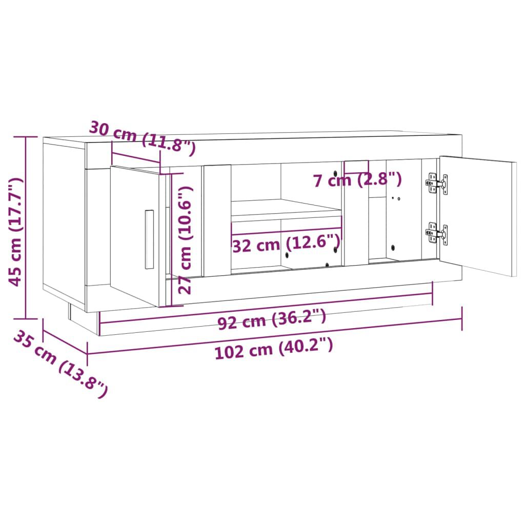 vidaXL Έπιπλο Τηλεόρασης Γυαλ. Λευκό 102x35x45 εκ. Επεξεργασμένο Ξύλο