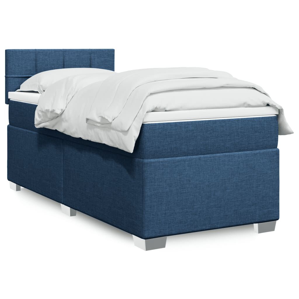 vidaXL Κρεβάτι Boxspring με Στρώμα Μπλε 100 x 200 εκ. Υφασμάτινο