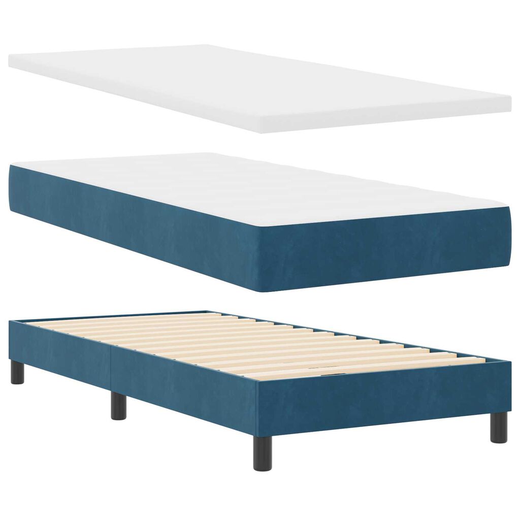vidaXL Κρεβάτι Box Spring με Στρώμα Σκούρο Μπλε 90x190 εκ. Βελούδο