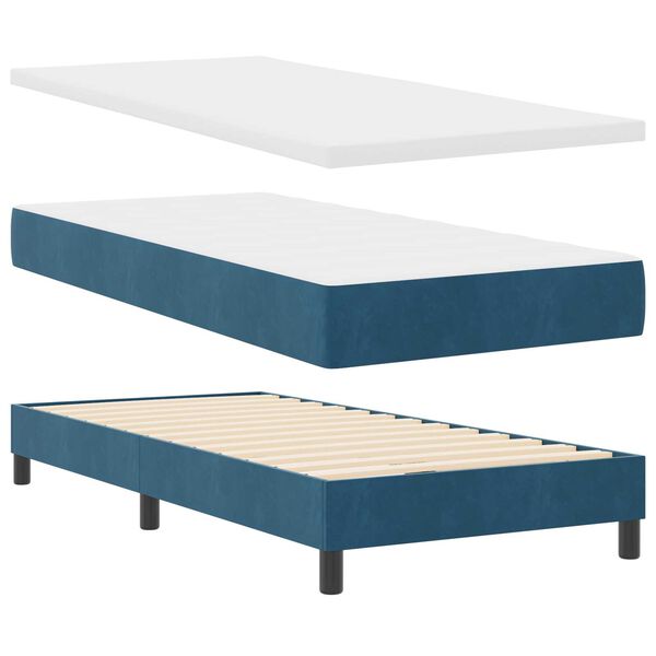 vidaXL Κρεβάτι Box Spring με Στρώμα Σκούρο Μπλε 90x190 εκ. Βελούδο