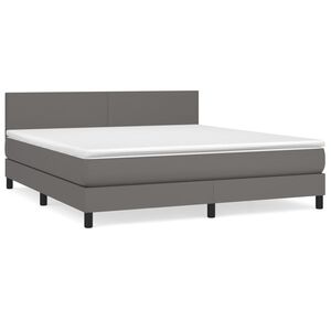 vidaXL Κρεβάτι Boxspring με Στρώμα Γκρι 160x200εκ. από Συνθετικό Δέρμα