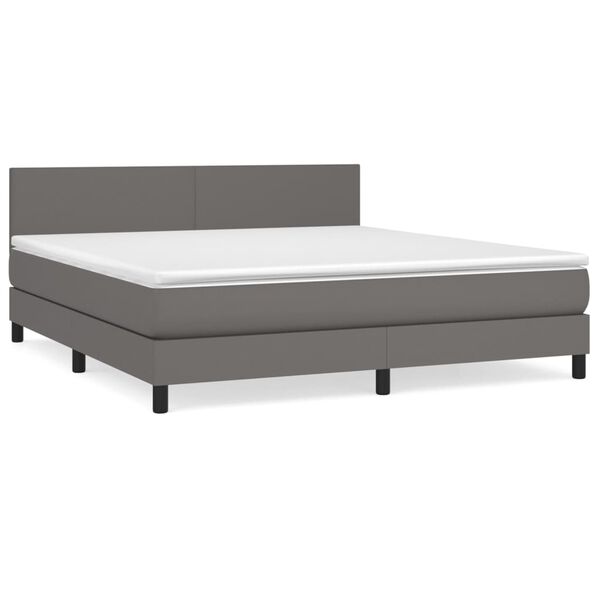 vidaXL Κρεβάτι Boxspring με Στρώμα Γκρι 160x200εκ. από Συνθετικό Δέρμα