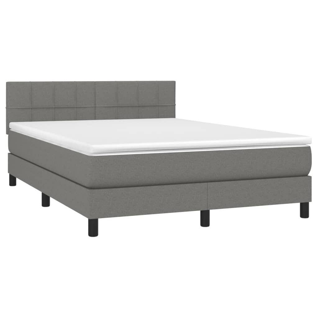 vidaXL Κρεβάτι Boxspring με Στρώμα & LED Σκ.Γκρι 140x200 εκ Υφασμάτινο