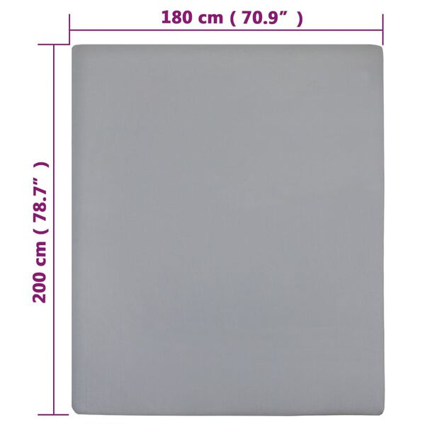 vidaXL Σεντόνι με Λάστιχο Γκρι 180x200 εκ. Βαμβακερό Ζέρσεϊ
