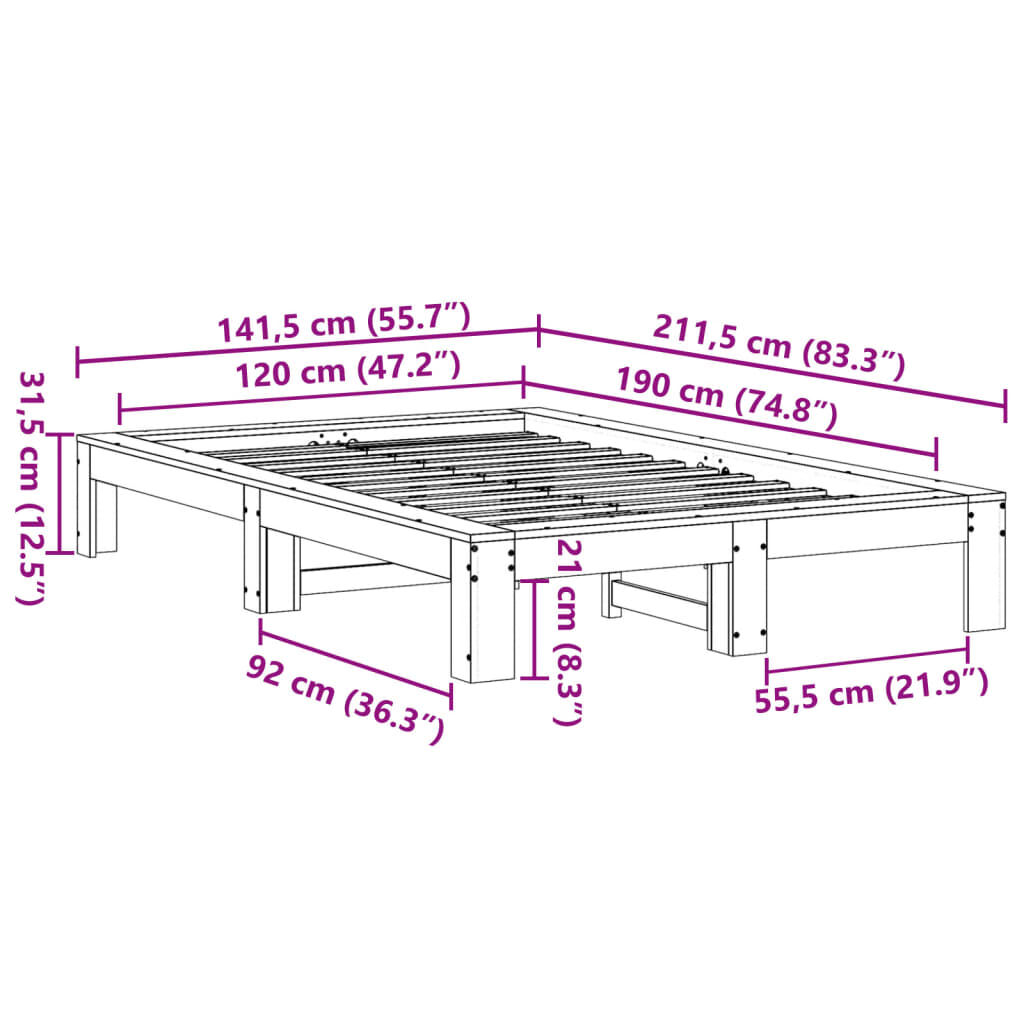 vidaXL Σκελετός Κρεβ. Χωρίς Στρώμα Καφέ Κεριού 120x190 εκ Μασίφ Πεύκο