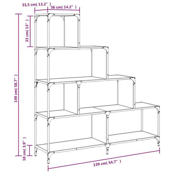vidaXL Βιβλιοθήκη Σκάλα 4 Ράφια Μαύρη 139x33,5x149 εκ. Επεξεργ. Ξύλο