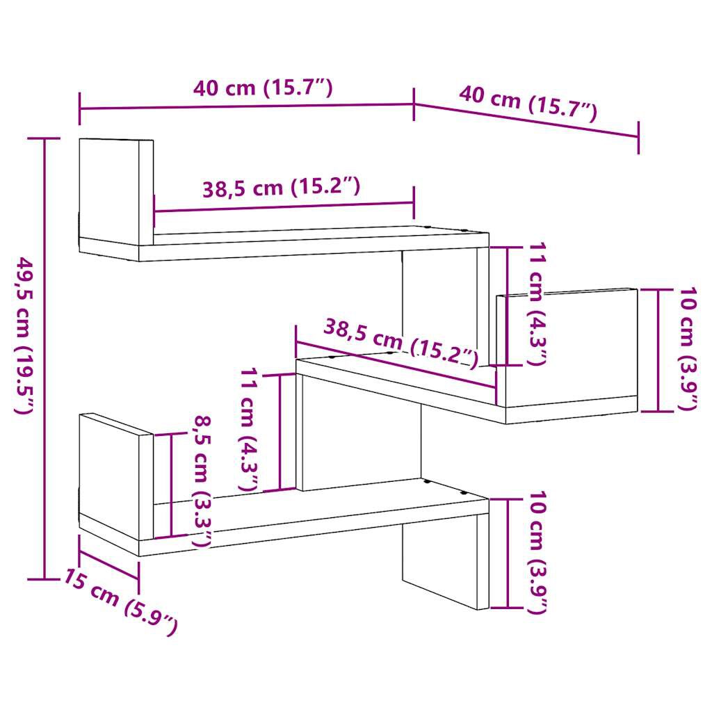 vidaXL Γωνιακό ράφι τοίχου Δρυς τεχνίτης 40x40x49,5 cm