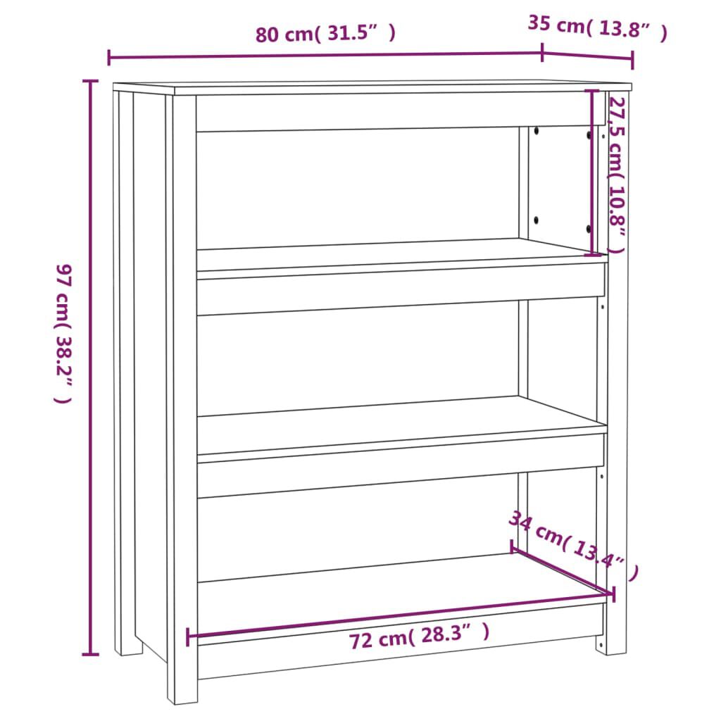 vidaXL Βιβλιοθήκη Μαύρη 80x35x97 εκ. από Μασίφ Ξύλο Πεύκου