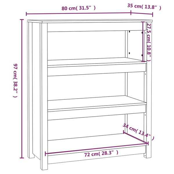 vidaXL Βιβλιοθήκη Μαύρη 80x35x97 εκ. από Μασίφ Ξύλο Πεύκου